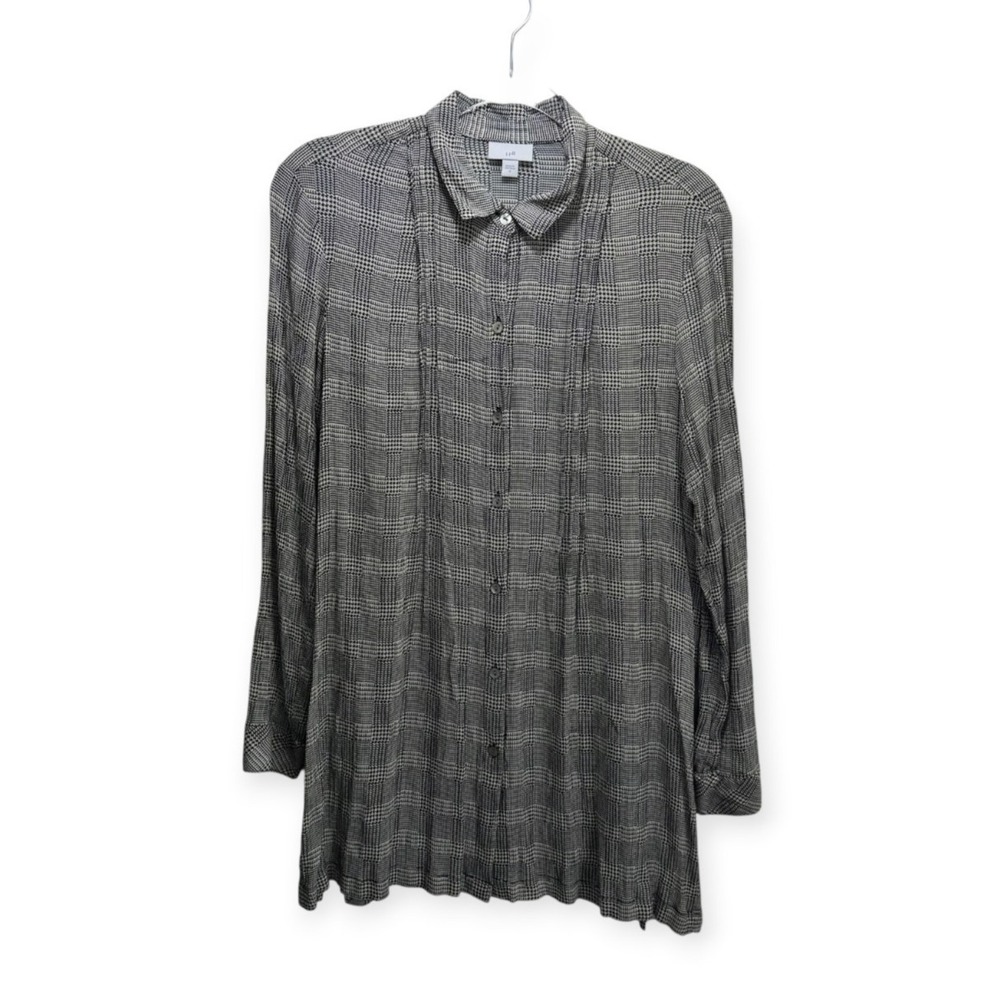 J.Jill Plaid Houndstooth Pintuck Tunic Top Dark Academia Lagenlook Minimalist M